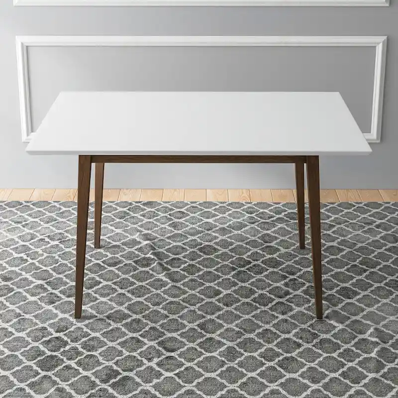 White / Brown Mid-Century Rectangular Solid Wood Dining Table – Seats 4