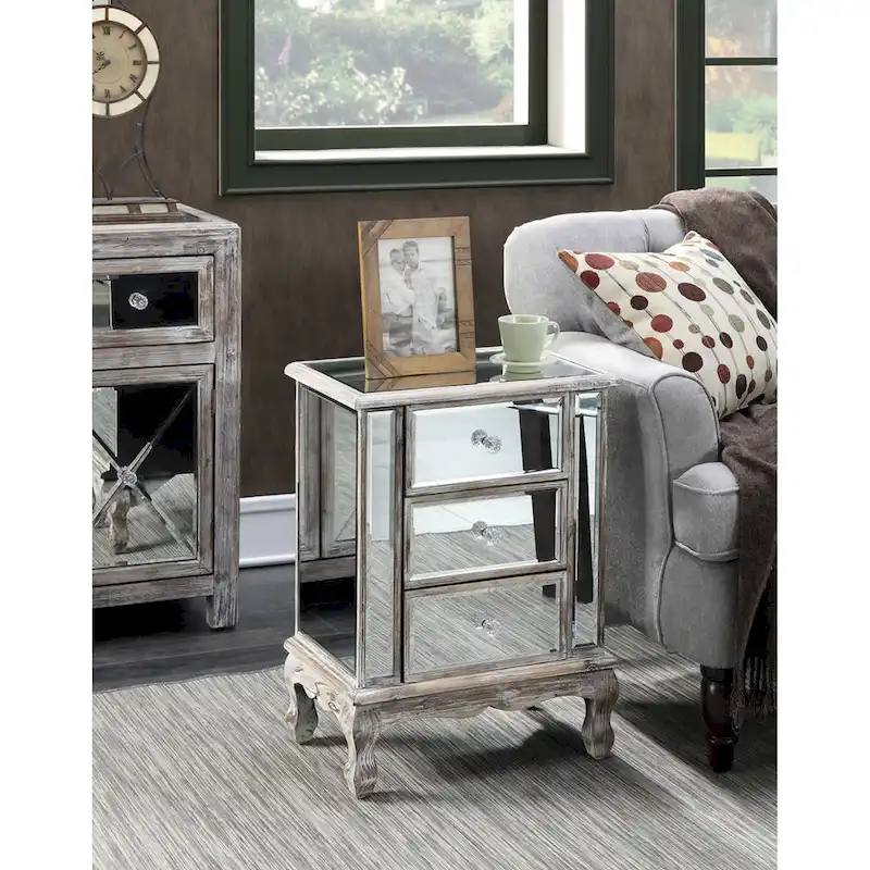 Convenience Concepts Gold Coast Vineyard Mirrored 3 Drawer End Table