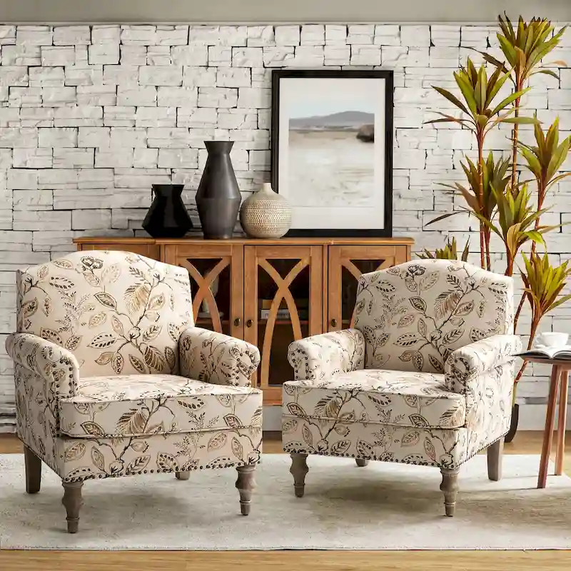 Yahweh Farmhouse Nailhead Armchair with Rolled Arms by HULALA HOME(Set of 2)