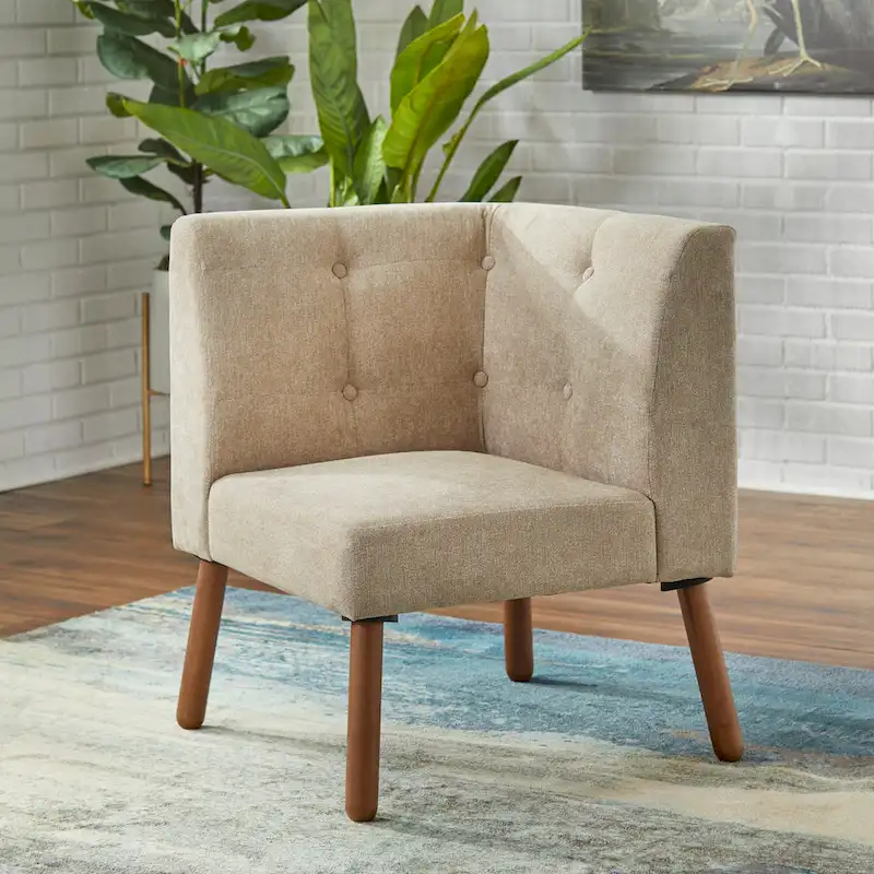 Wood Fabric Corner Accent Chair