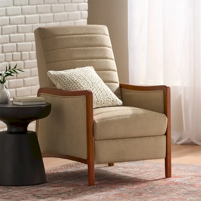Blue / Beige Fabric Pushback Recliner Chair, Single Seat