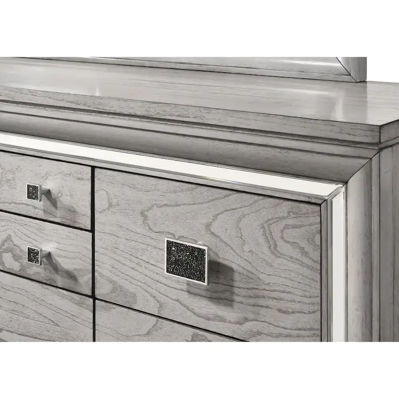 Evonne 6 Piece Gray LED Upholstered Panel Bedroom Set