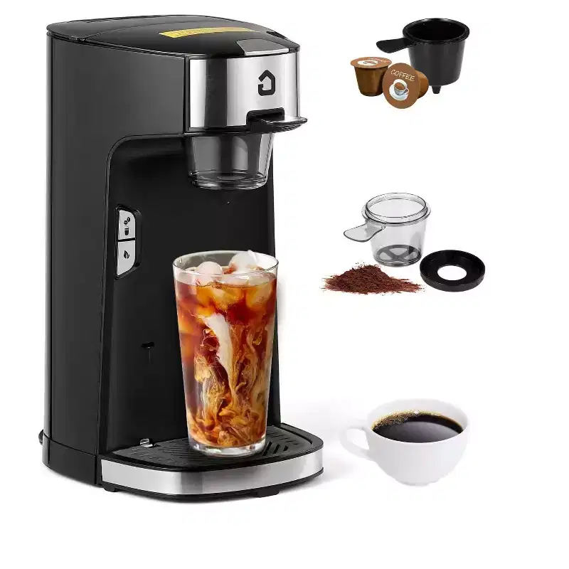 Coffee Maker, Single Serve Coffee Maker 1300W - Hot  Cold Brewing, Scoop Filter for Ground Coffee/Tea, 120V, Black