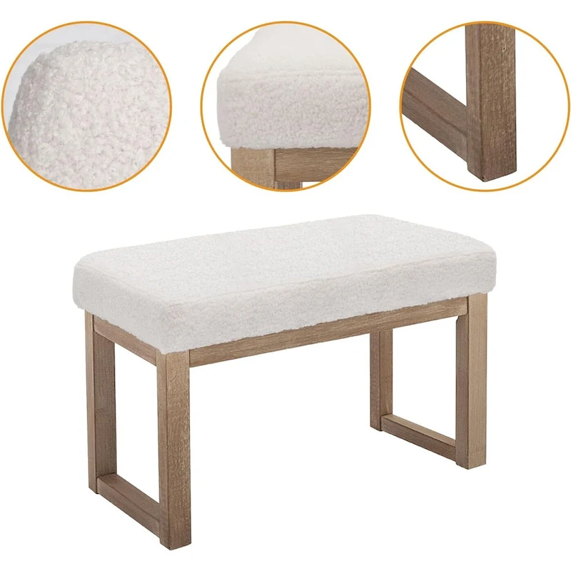 27 inch Wide Rectangle Ottoman Bench White Footstool, Velvet Look,White