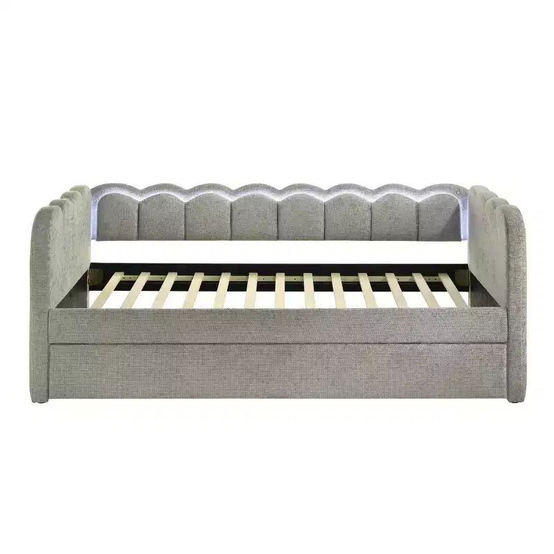 GDFStudio Charlotte Modern Wood Upholstered LED Daybed with Trundle