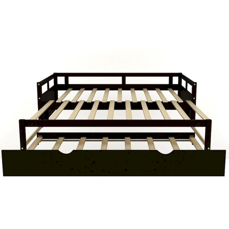 Black Extendable Twin Pine Daybed with Trundle - Sturdy Frame and Slat Kit Included