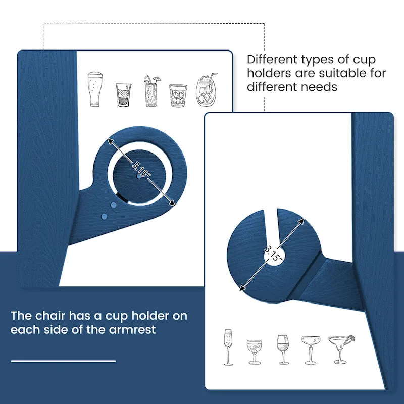 HDPE Modern All weather Adirondack Chairs with Cup-holders