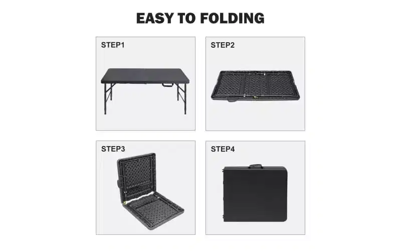 Folding Table, Portable Plastic Table, Adjustable Height, Carrying Handle for Dining, Picnic, Party, Camping