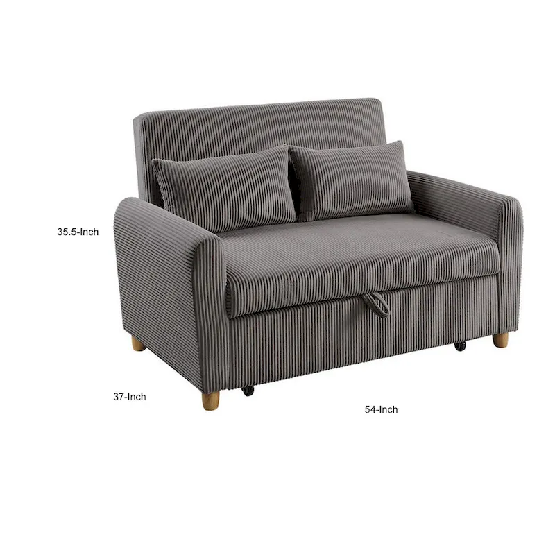 Tina 54 Inch Convertible Sleeper Loveseat, Round Arms, 2 Pillows, Brown