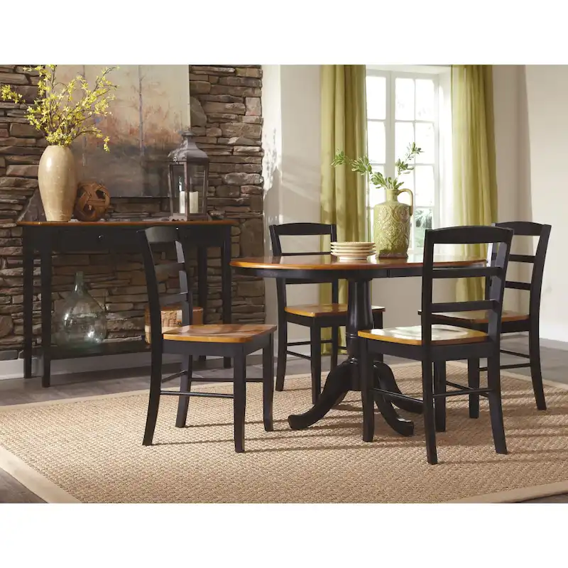 36 Round Top Pedestal Ext Table with 12 Leaf and 4 Madrid Chairs