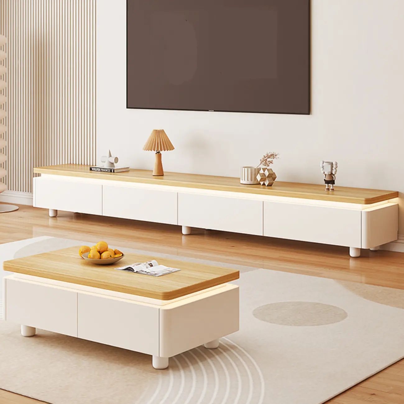 94 Natural Two-Tone Wood Cable Management Storage TV Stand