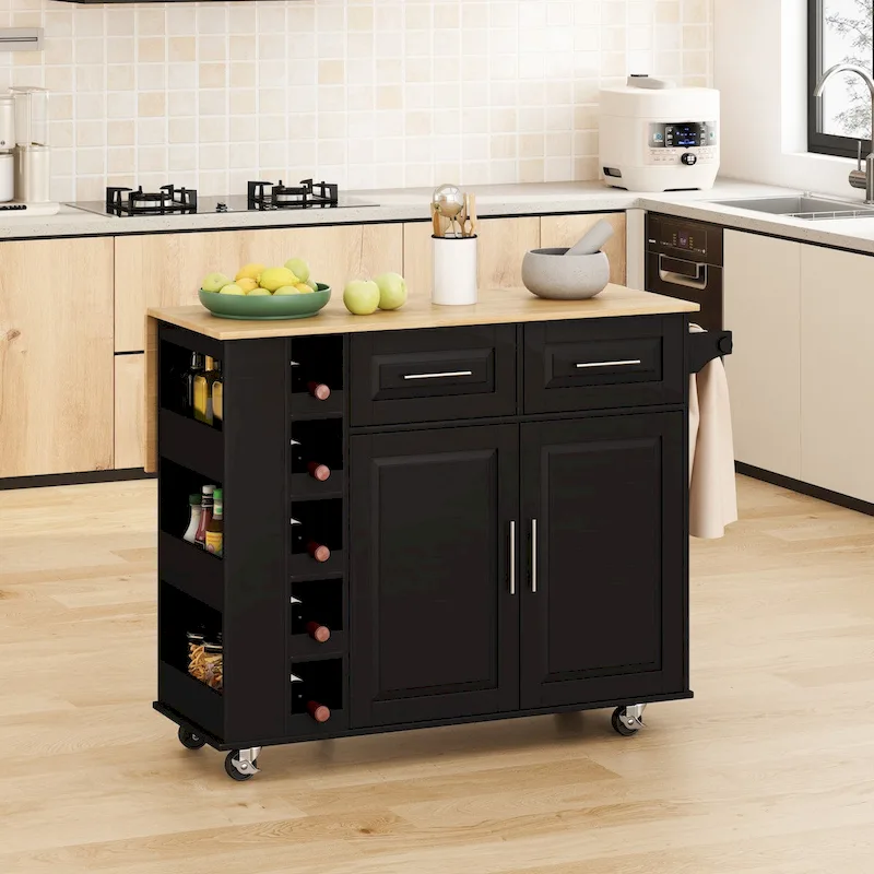 Multi-Functional Kitchen Island Cart with 2 Door Cabinet and Two Drawers