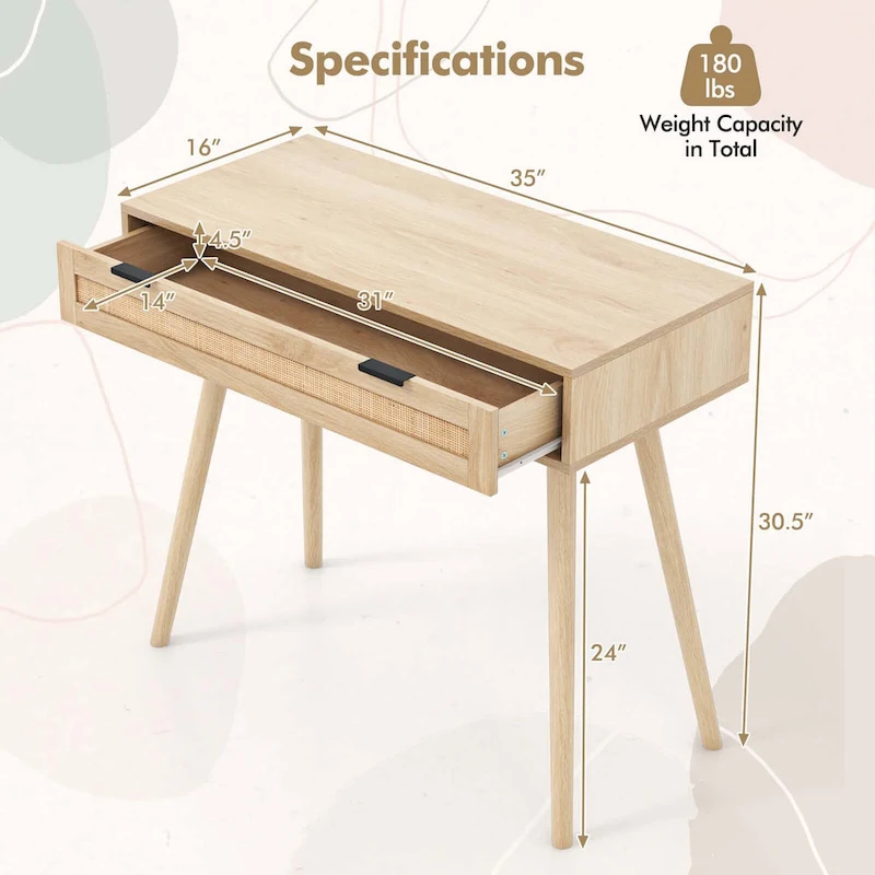 Costway Rattan Console Table with Pull-out Drawer Boho Style Entryway - See Details