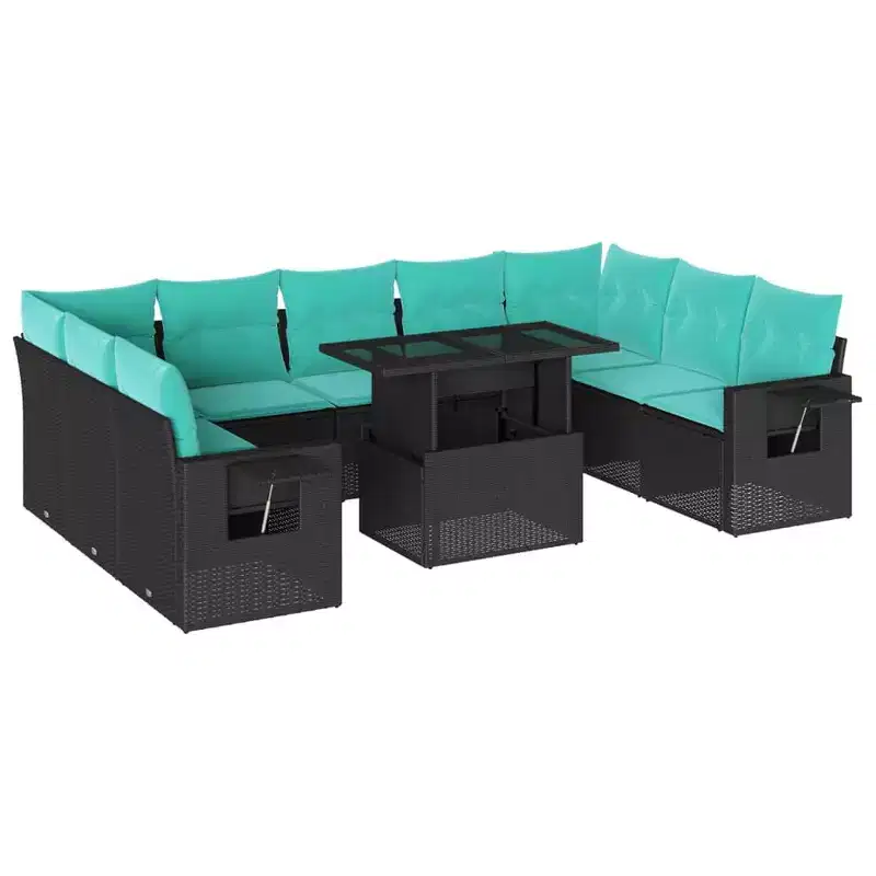 vidaXL Patio Sofa Set with Cushions Poly Rattan Acacia