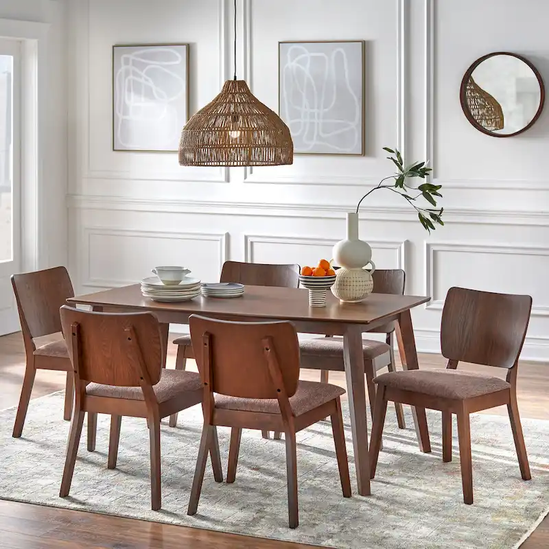 Walnut Brown Mid-Century Modern Dining Set, Seats 6, 7-Piece