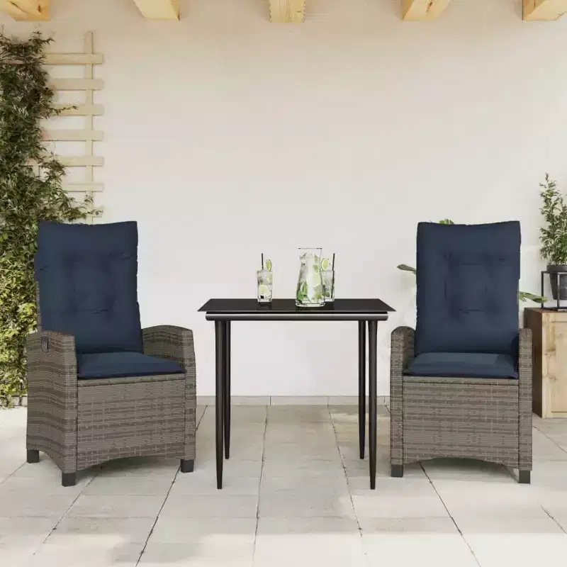 vidaXL Patio Dining Set with Cushions in Poly Rattan