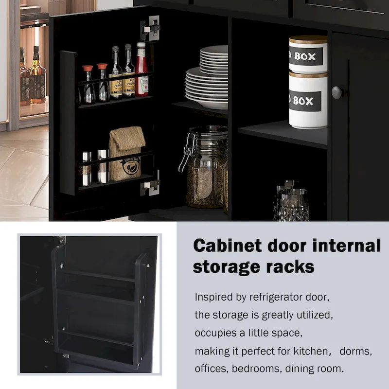 Kitchen Cart with Rubber wood Drop-Leaf Countertop