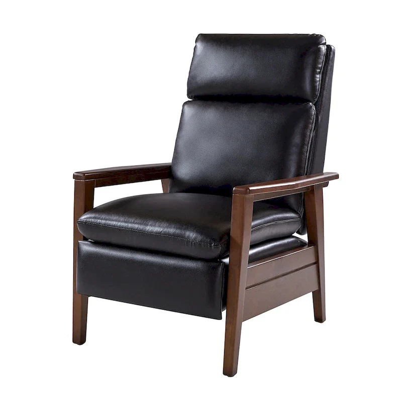 Mid-century Vegan Leather Solid Wood Recliner