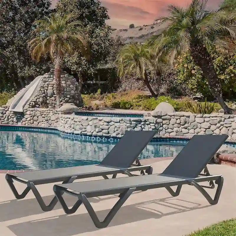 Patio Aluminum Chaise Lounge Set of 2 with Adjustable Backrest