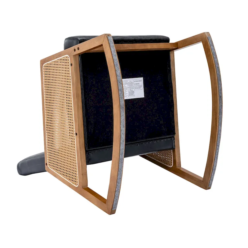 SEYNAR Modern PU Leather Rocking Chair with Rattan Arms