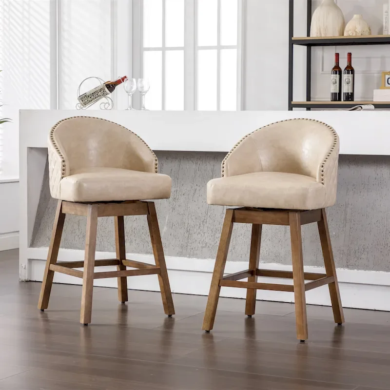 360 Degree Swivel Counter Height Bar Stools with Footrest Set of 2