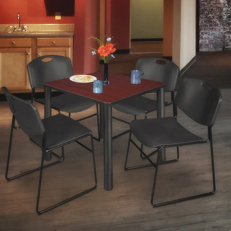 Regency Seating Kee Black 30-inch Square Breakroom Table with 4 Zeng Black Chairs