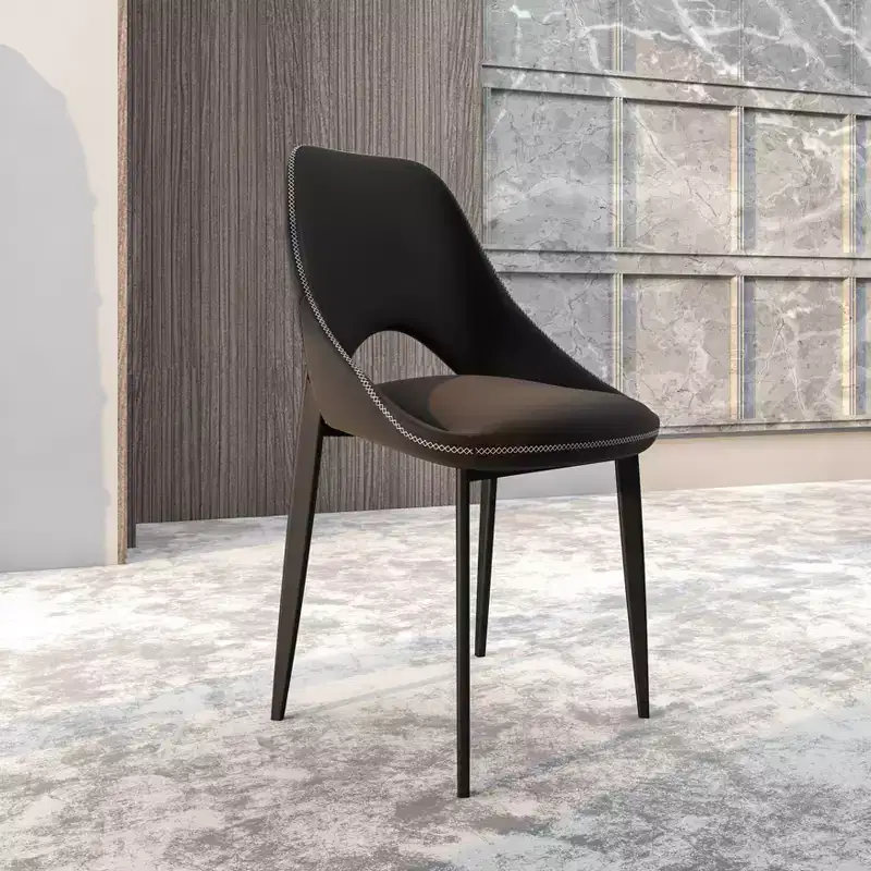 LeisureMod Amalfi Collection Upholstered Dining Chairs Set of 4  Curved Open Back Design with Powder-Coated Iron Legs for Kitchen & Dining Room