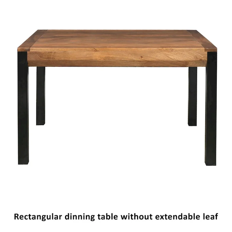 Extendable Rectangular Dining Table with Mango Wood Top and Black Iron Legs