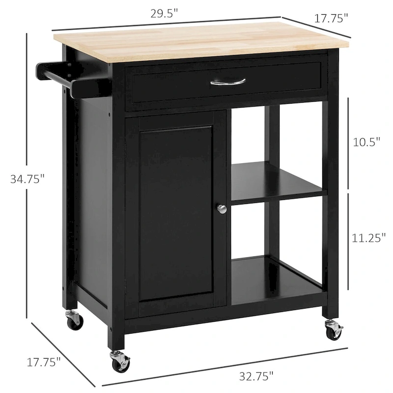 Rolling Kitchen Island Cart with Drawer and Shelves
