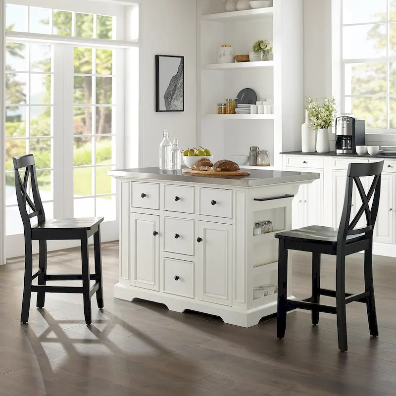 3-Piece Kitchen Island Set with X-Back Stools