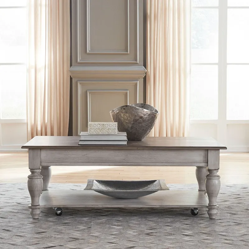 Ocean Isle Antique White & Weathered Pine Rectangular Cocktail Table