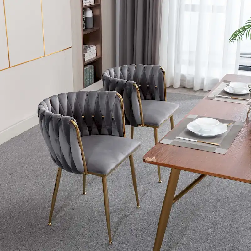 Modern Design Velvet Fabric Dining Chair,Set of 2,Grey