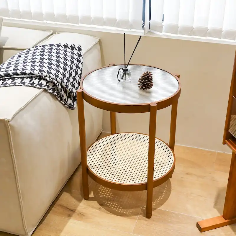 Modern Farmhouse Coffee Table Set Nesting Round Wooden Table Side Table Set for Living Room, Bedroom