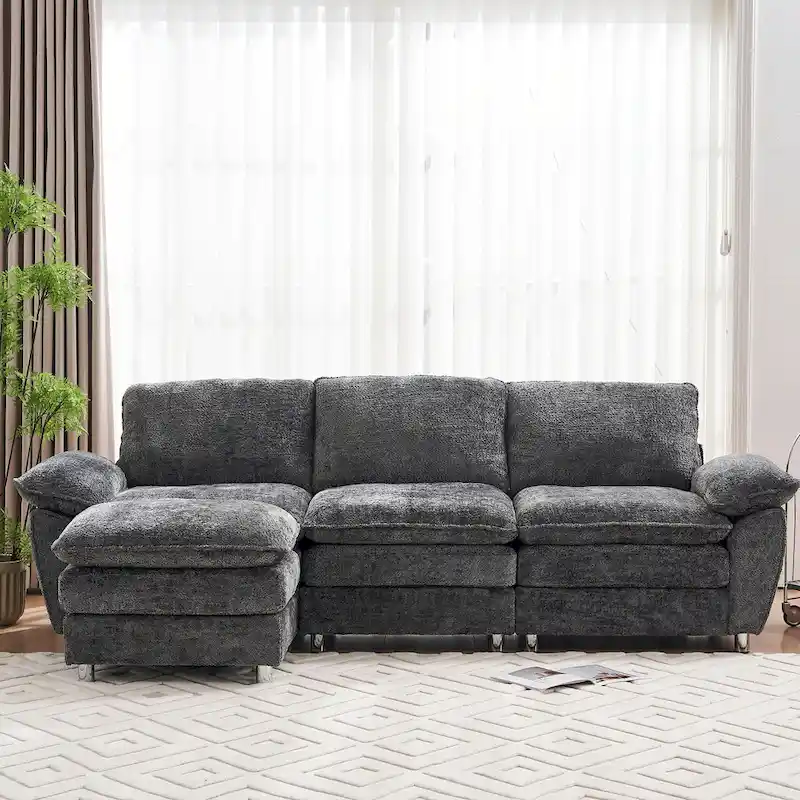 Modern Deep 3-Seat Sofa Couch with Ottoman