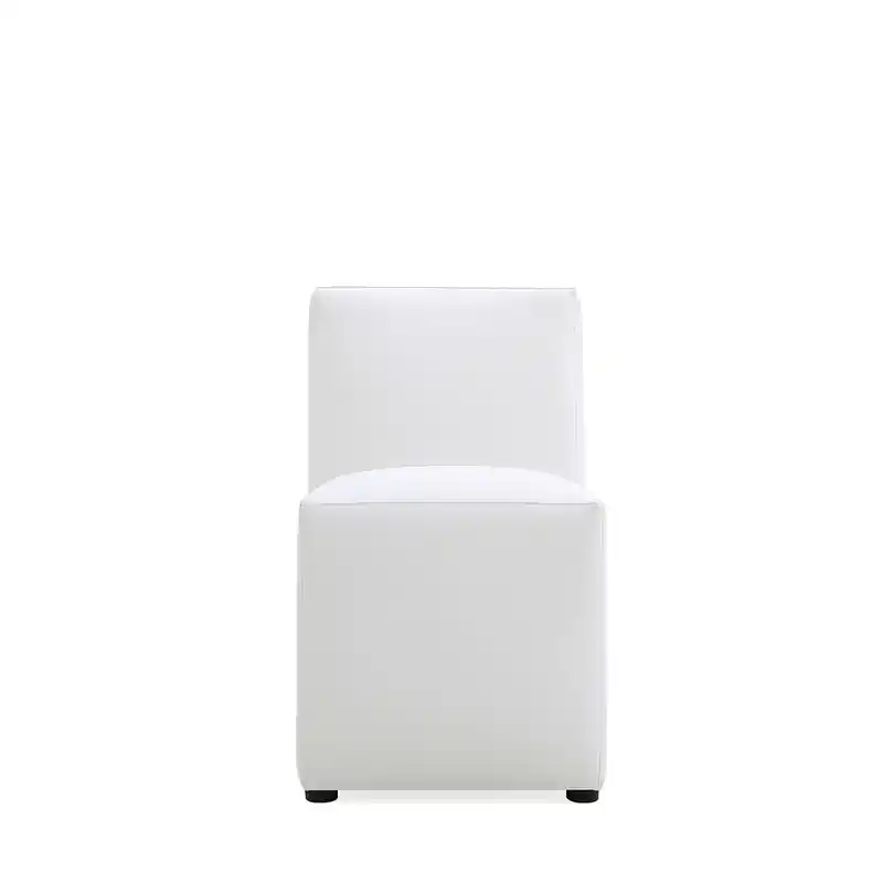 Modern Square Faux Leather Dining Chair, Mid-Century Style, Black Metal Legs