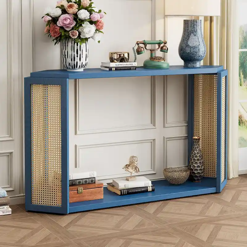 53 Arrow Console Table with Woven Rattan