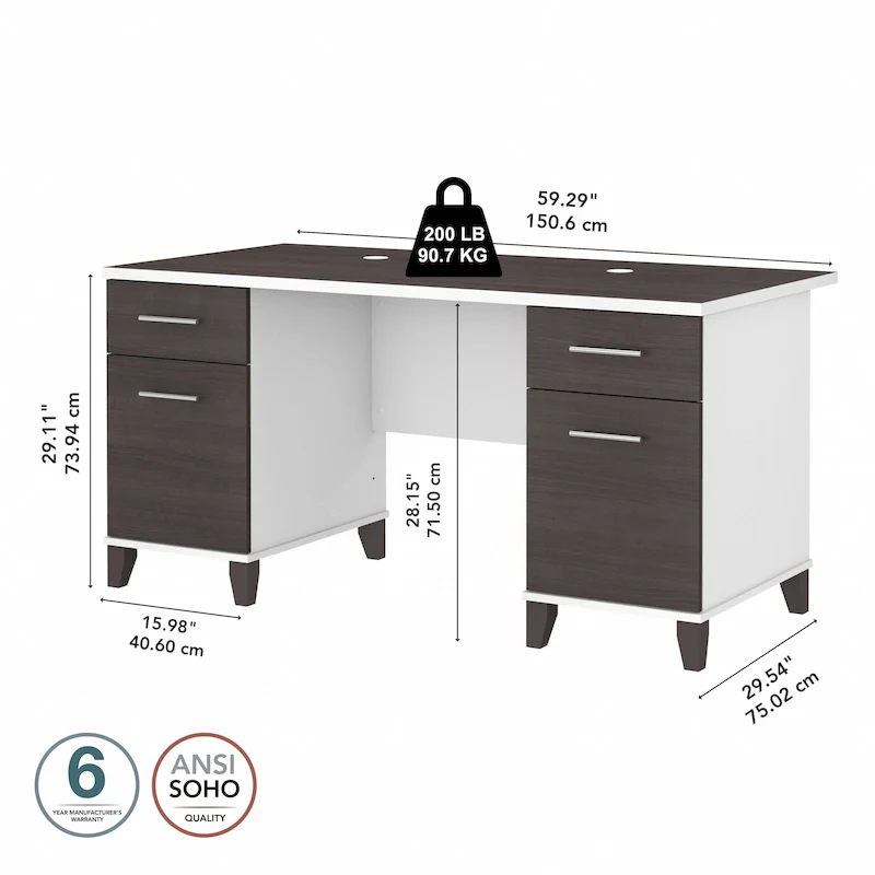 Bush Furniture Somerset 60W Office Computer Desk with Drawers