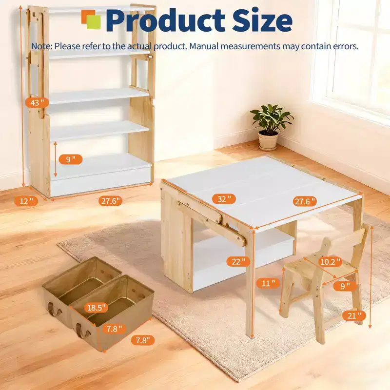 Kids Art Table with 2 Chairs Set, Convertible Toddler Activity Table to Storage Shelves, Craft Play Desk for Kids with 3 Storage Box