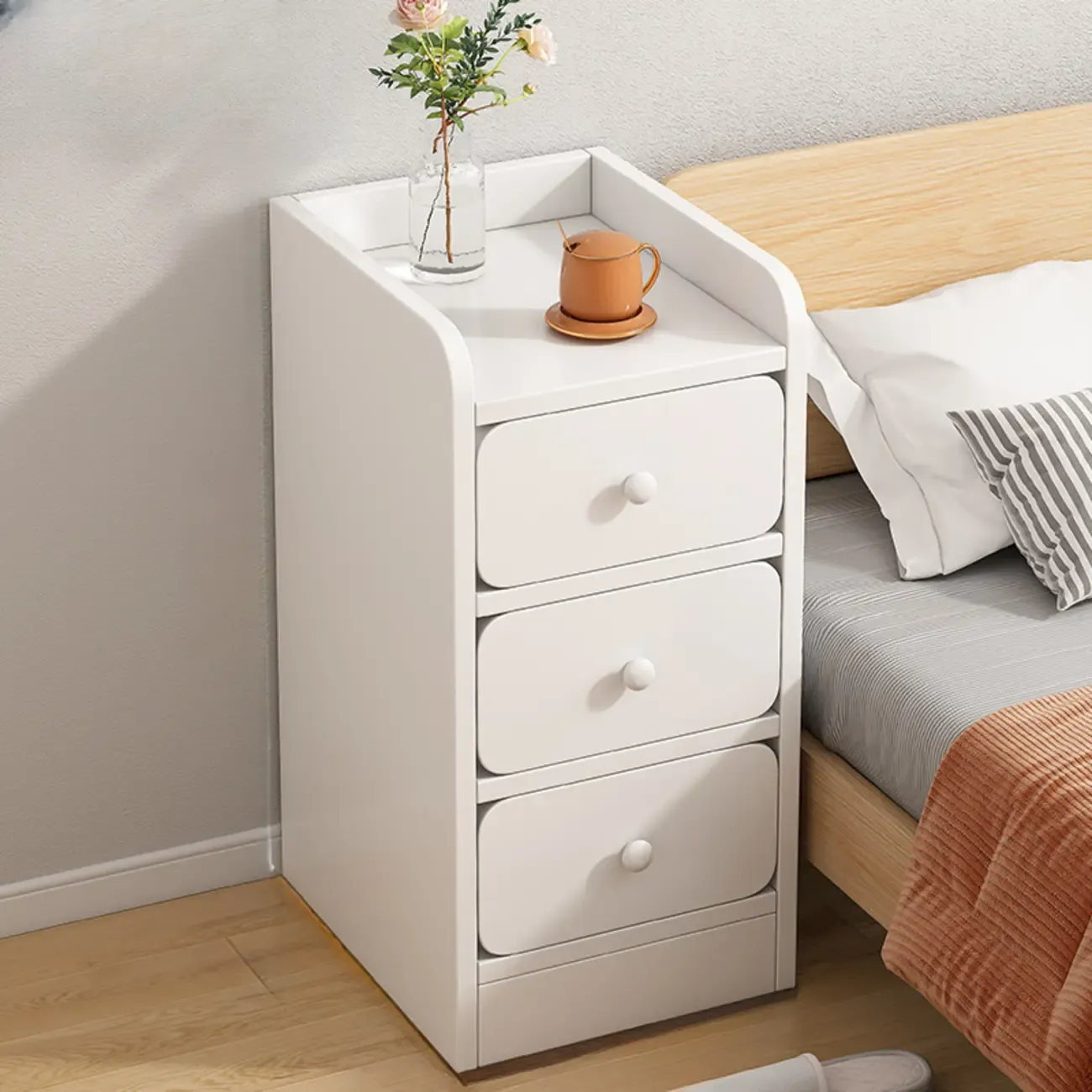 Simple White Natural Wood 2-Drawer Nightstand