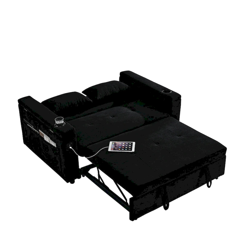 2-Seat Sleeper Sofa Bed with USB Power Outlet, Side Pockets and Lumbar Pillow