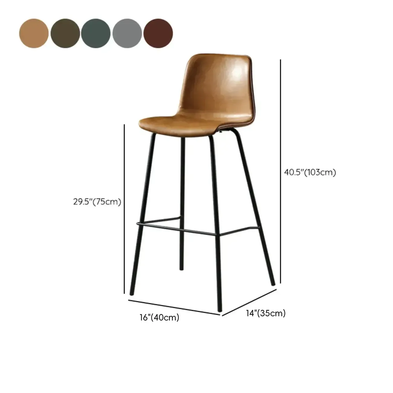 Industrial Metal Frame Leather Bar Stool with Footrest
