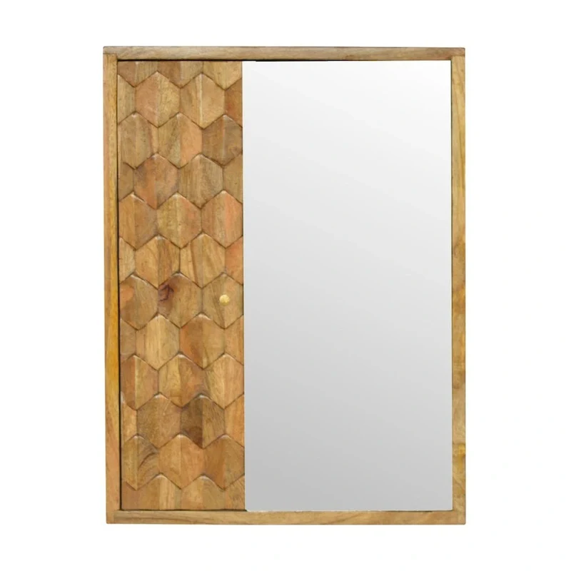 White Pineapple Carved Mirror Cabinet – Solid Wood, 1-Door, Single User