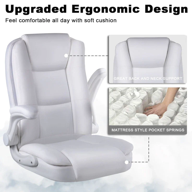 Big and Tall Ergonomic High Back Adjustable Height Leather Executive Chair with Padded Flip-up Arms
