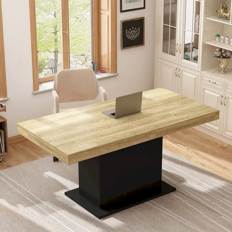 Large Dining Table - Wood Grain Finish, Seats 6-8 (Black/White)