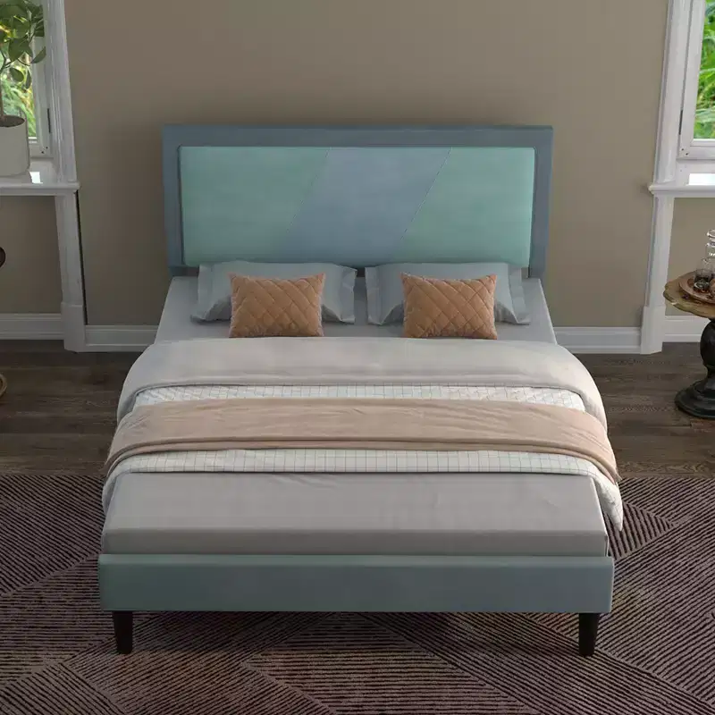 Full Size Bed Frame with Adjustable Height Headboard,Platform Bed Frame , Velvet Mix Color Upholstered Bed Frame