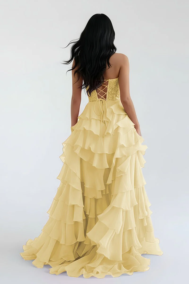 Royal Blue Chiffon Sweetheart Ruffle Tiered Long Prom Dress