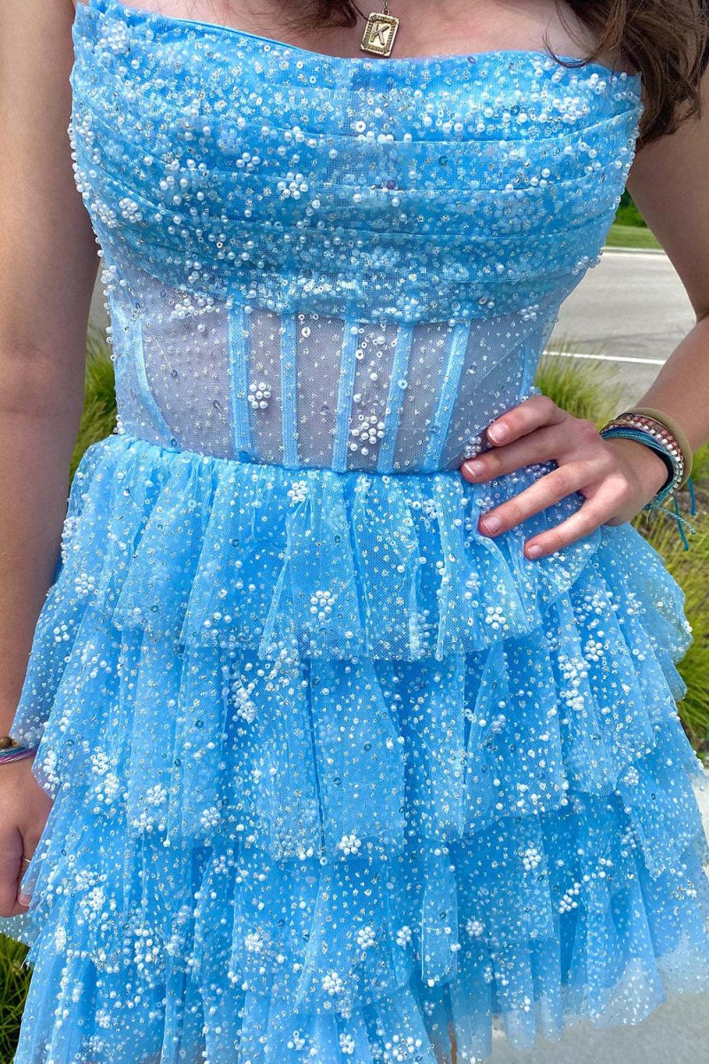 A Line Strapless Tiered Homecoming Dress