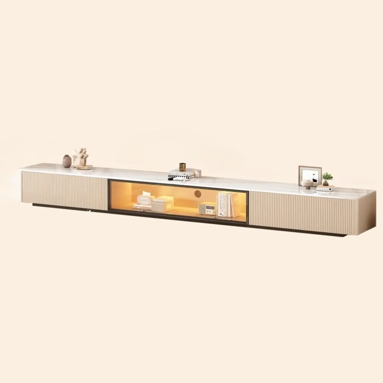 63 Champagne Long Stone TV Stand with Cable Management