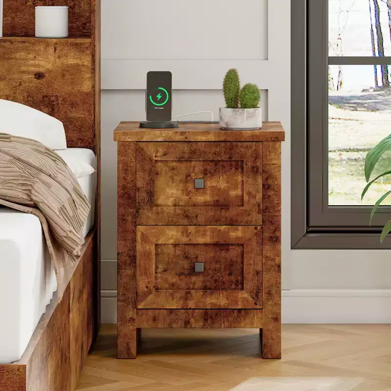 AMERLIFE Nightstand Set of 2 with Charging Station