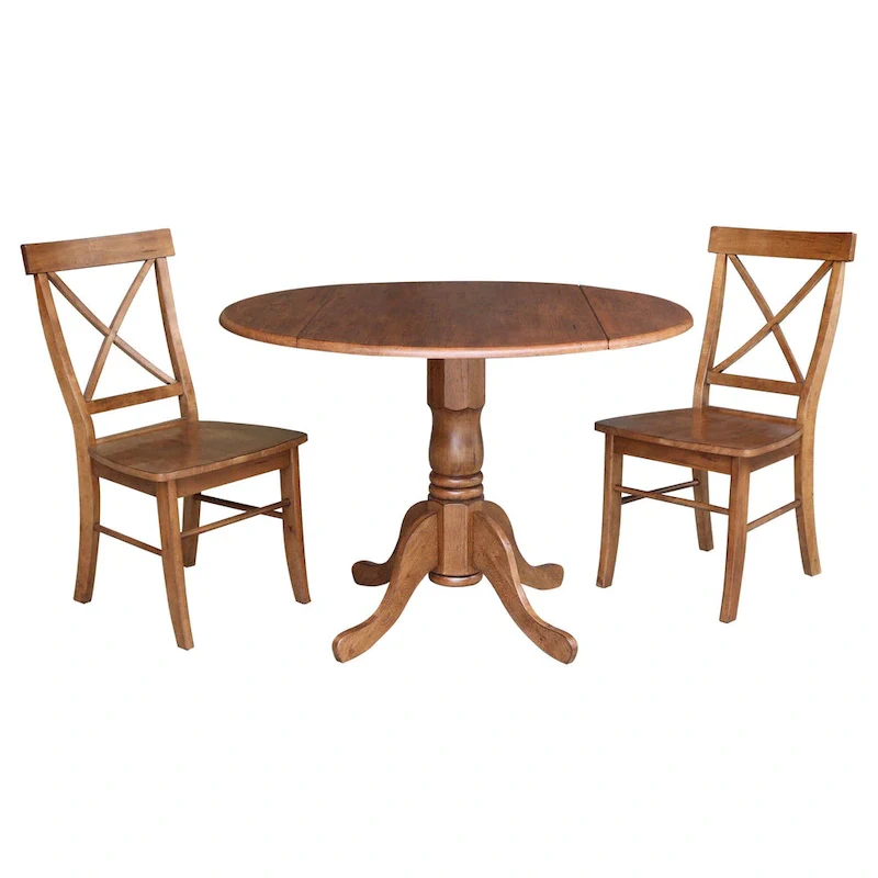 42 Solid Wood Dual Drop Leaf Table With 2 X-Back Chairs - 3 Piece Set